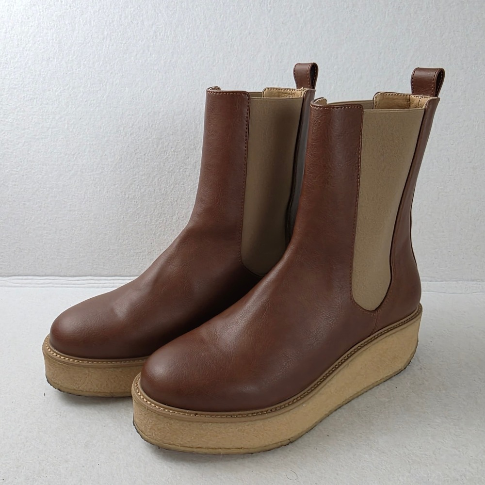 Novacas Womens 39 Vegan Chelsea Boots Brown Platform Wedge Made Portugal